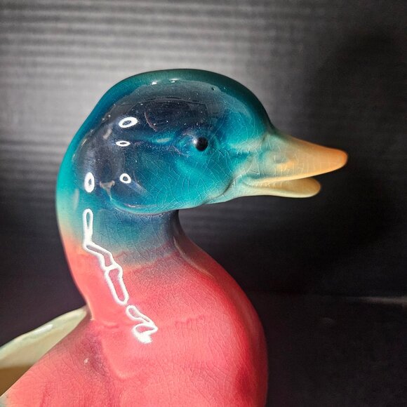Colorful Royal Copley Ceramic Mallard Duck Planter Figurine 1940s 50s Made in US - Picture 2 of 12